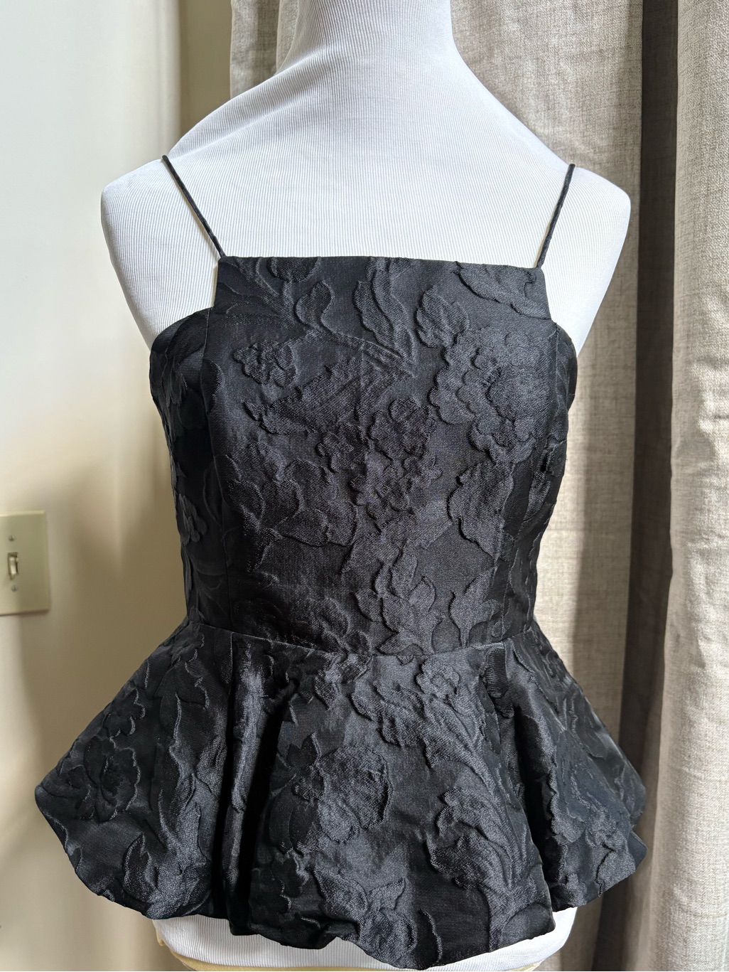Tracy Reese Black Floral Silk Brocade Peplum Bubble Top Size 4 S
